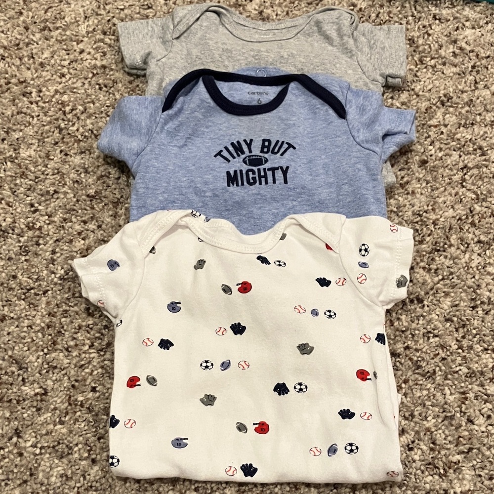 Carter's 3-Pack Baby Bodysuits - Gray, Blue, White with Sports Print